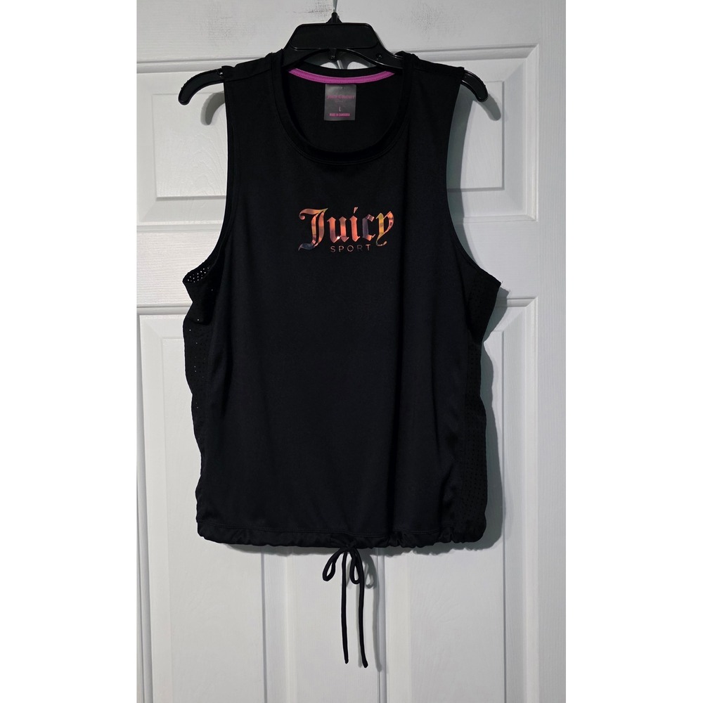 Juicy Couture Sport Black Sleeveless Mesh Panel Drawstring Gym Tank Top Large